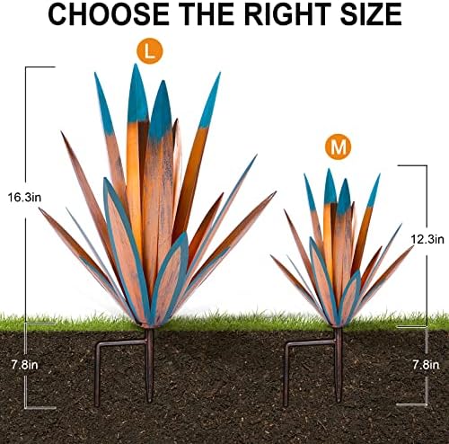 Homight Metal Agave Plants Outdoor Decor Mexican Yard Art Plants Garden Decor for Outside Metal Art Flowers Gifts for Butterflies Bees Birds for Gifts (1big&1small) - Image 2
