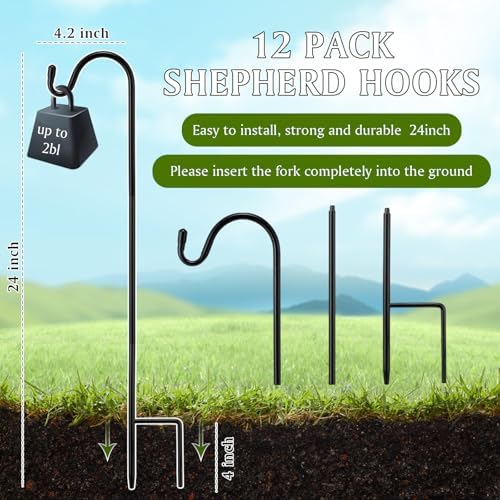 12 Pcs 24 Inch Shepherd Hook for Outdoor Adjustable Bird Feeder Pole - Image 2
