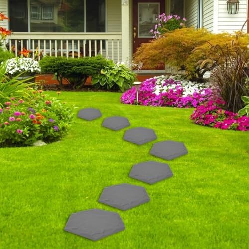 4Pcs Large Stepping Stones,Outdoor Stepping Stones with 24pcs Ground Stakes,Outside Flooring Pavers Decorative for Garden Yard Lawn Pathway Walk Way (Grey) - Image 2