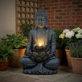 28'' Zen Buddha Water Fountain with LED Light and Pump, 2 Tier Polyresin Meditating Buddha Outdoor Fountain, Lighted Waterfall Statue for Garden Patio Backyard Indoor Decor by FammyLoft