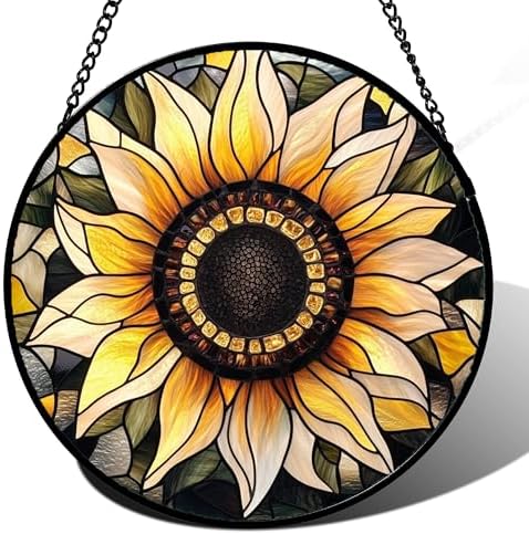 Retro Sunflower Stained Glass Window Hanging Suncatcher Gifts for Mom 9.8" by Follow