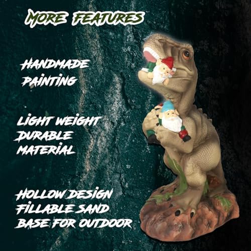 PARTYGEARS Dinosaur Statue with Gnomes, 16“ Large Outdoor Garden Statues Yard Decor, Funny Dinosaur Holding Gnomes Figurines for Patio Lawn, Weatherproof Gnome Decorations for Home, Unique - Image 5