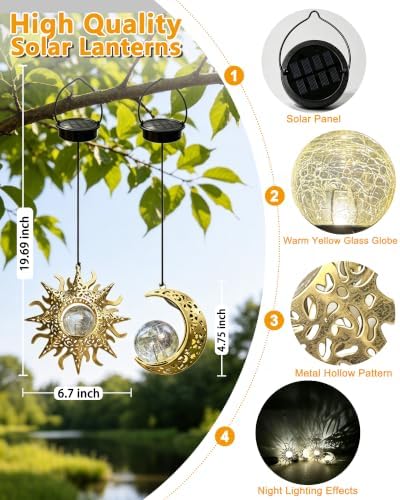 Solar Sun Moon Lanterns Outdooor Waterproof,Hanging Lights Garden Gifts - Image 3