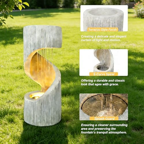 Outdoor Water Fountain with LED Lights - Resin Spiral Water Feature,29.9 Inch Modern Garden Decor for Patio, Yard & Lawn - Image 4