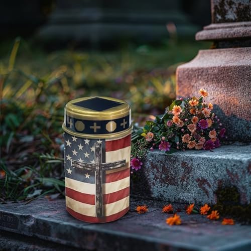 Poceacles Cross Solar Pathway Lights Outdoor Grave Solar Lights Outside Waterproof Cemetery Flameless Candles Outdoor Solar Candle Grave Markers Eternal Decor, American Flag Cross, Pack of 2 - Image 3