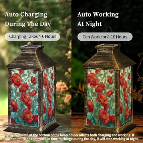 Solar Lantern Composition Flowers Outdoor Waterproof Hanging Solar Light Outside Lights for Patio Yard House Lawn Decor Birthday Gifts for Women Mom - Image 4