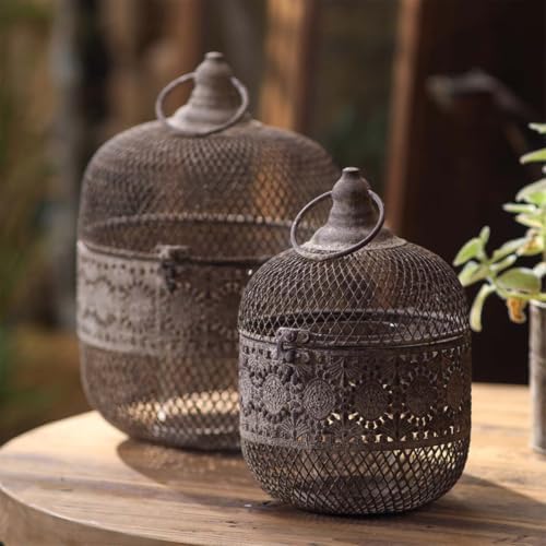 Moroccan Style Metal Mesh Candle Holder with Ring Handle - Image 4
