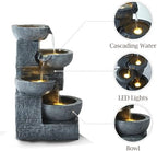 4 Tiered Waterfall Fountains, Outdoor Water Fountains with LED Lights, Garden Outside Brick Waterfalls, Modern Cascading Flow Fountain for Garden, Yard, Patio, Home Decor (Grey) - Image 6