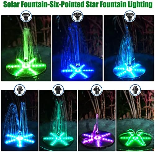 SZMP Solar Fountain with Colorful Star-Shaped Lights, 4W Bird Bath Fountain Pump with 4000 mAh Battery, 7 Nozzles & 4 Fixers, Solar Water Fountain for Garden, Pool, Pond, Outdoor(30 LEDs) - Image 2