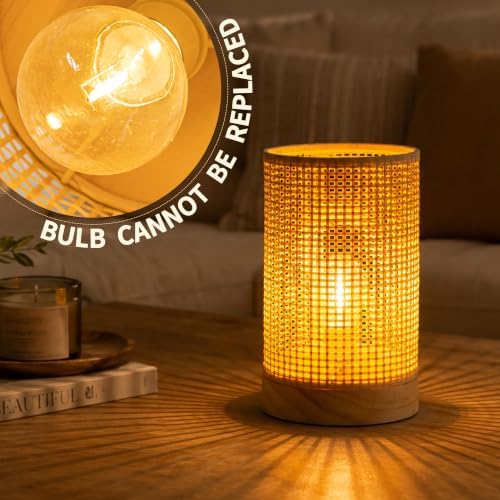 LUSHARBOR Rattan Lamp, Battery Operated Table Lamp with Timer Boho - Image 5