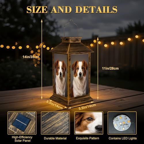 Solar Lantern Outdoor Waterproof Purebred Australian Shepherd Dog Dog Portrait Garden Decor LED Hanging Solar Lights Tabletop Lamp Gifts for Women Mom Outside Yard Patio Porch - Image 2