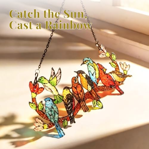 Huray Rayho Stained Glass Window Hanging Birds On Branch Sun Catcher Decor - Image 5