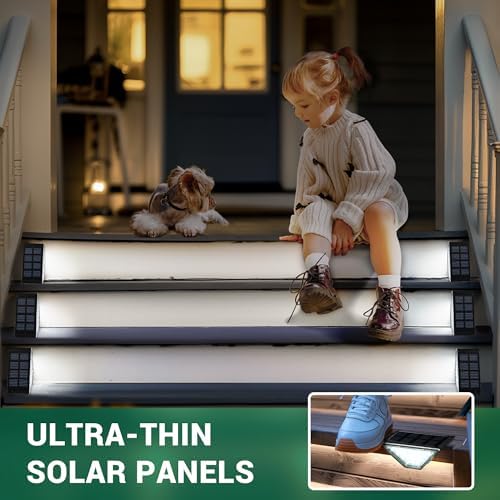 PATIOWIN 6 Pack Solar Step Lights for Outside, 24 LEDs Solar Stair Lights Waterproof IP65, Solar Deck Lights Outdoor Decor for Garden, Porch, Pathway, Patio, Fence(Cold White) - Image 3