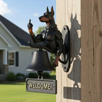 Cast Iron Muscle Dog Welcome Doorbell, Funny Bulldog Doorbell, Dog Middle Finger Decor Dinner Bell, Retro Metal Outdoor Dachshund Hanging Door Bell for Yard Garden - Image 3