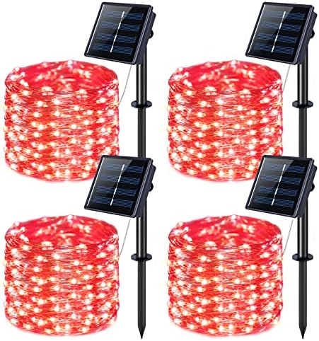 JMEXSUSS 4 Pack Solar Fairy Lights, 100 LED 33FT Red Halloween Lights by JMEXSUSS