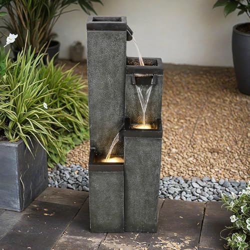 SunJet 4-Tier Modern Water Fountain, Indoor/Outdoor Resin Water Fountains with Soothing Water Sounds, Perfect for Garden, Patio, Home & Office, 12.5" L x 9.4" W x 39.3" H - Image 3