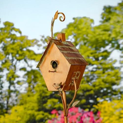Copper Colored Fancy Design Birdhouse Garden Stakes (Short Classic House Shape) - Image 7