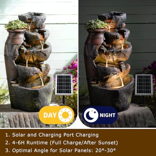 31.7" Tall Rock Solar Water Fountain Outdoor Waterfall - Image 5