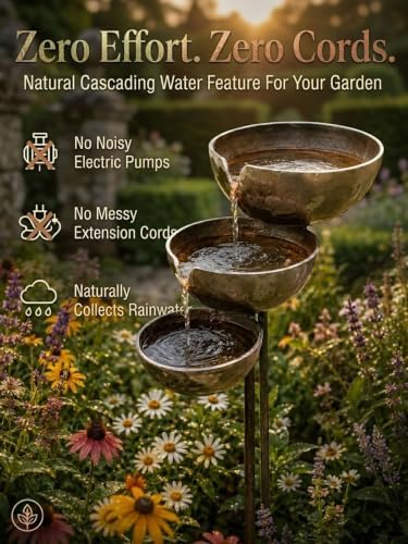 Rain Catcher Bird Bath Tiered, Bring Life Back to Your Garden – Rain Catcher Bird Bath, Rustic Metal Garden Stake, Weather-Resistant Outdoor BirdBath for Yards (Light Copper,3PCS) - Image 5