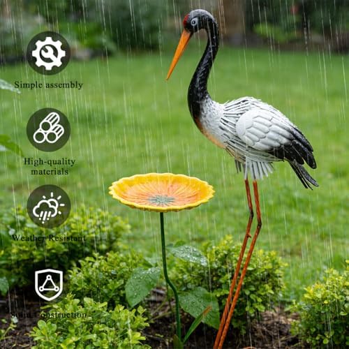 39" Large Heron Garden Statue,Crane Outdoor Statues with Leaf Tray - Image 2