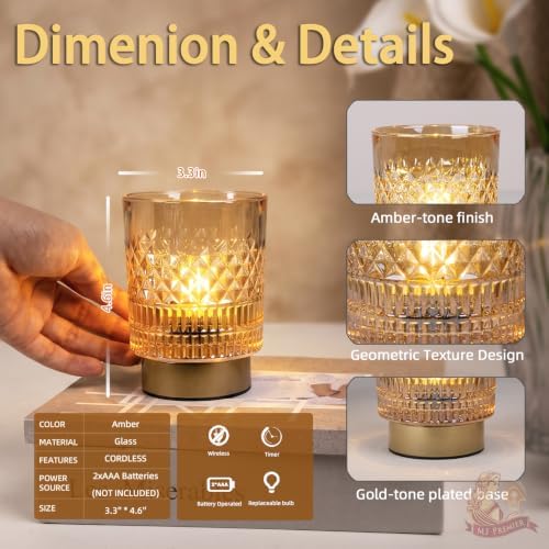 Battery Operated Lamp Timer, Cordless Table Lamp for Shelf Decor, Diamond - Image 6