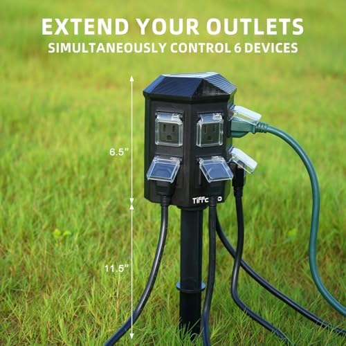 TiFFCOFiO Outdoor Power Strip with Stake Waterproof, 30 FT Extension Cord, 6 Grounded Outlets for Outdoor Lights, 14 AWG, 15A/1875W, ETL Listed - Image 4