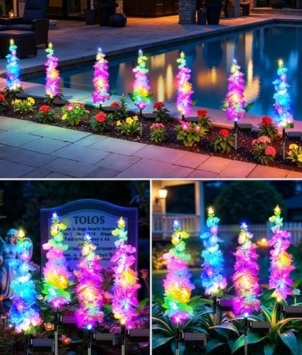KOOPER Solar Lights Outdoor Garden Decor, 4 Pack Upgraded Delphinium Solar Garden Lights with 36 Colorful LEDs, Vivid Flowers Outdoor Waterproof for Landscape Patio Yard Decor - Image 6