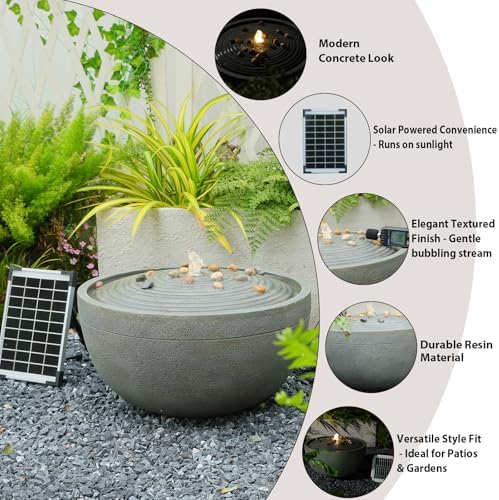 Tankana 20" Solar Bubbler Water Fountain, Minimalist Natural Gray - Image 7