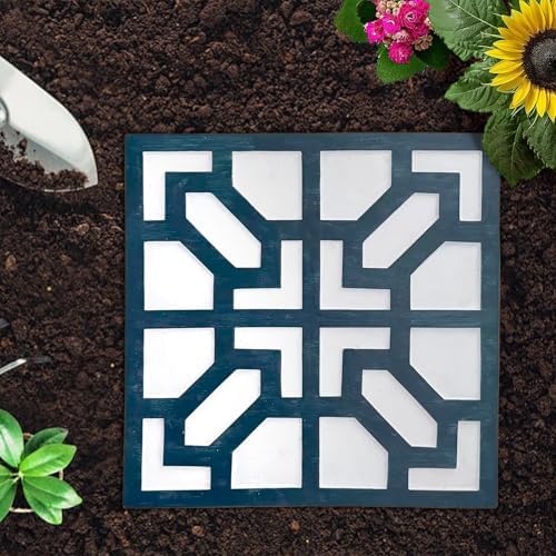 2 Pack Square Stepping Stones, 10” Cement Garden Path Stones in Moroccan Tile Design, Modern Geometric Outdoor Patio Decor, Weather-Resistant Fall Garden (Midnight Indigo) - Image 5