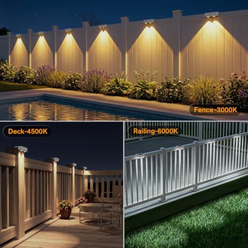 Bridika Solar Deck Lights Outdoor 12 Pack, Bright Solar Fence Lights with Lens, 3 Color Modes IP65 Waterproof Large Size Step Lights for Outside, Fence, Stair, Backyard, Patio, Wall White - Image 6