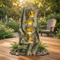 23.62 Inch Outdoor Water Fountain, Tree Stump Resin Cascading Water Feature with Warm LED Lights, Quiet Pump for Patio Garden Porch by Unknown