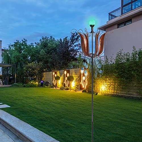 MUMTOP Wind Spinner Outdoor, Large Metal LED Kinetic Wind Sculptures, Tulip - Image 6