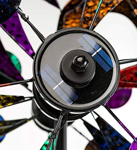 Plow & Hearth Solar Gala Wind Spinner - Enchanting 7ft Multicolor 4-Blade Wind Art | 24"x20.75"x84" | Integrated Solar Panels | LED Lights | Mesmerizing Garden Display - Image 4