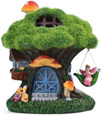 TERESA'S COLLECTIONS Fairy House Solar Light Green Moss Resin Statue 8" by TERESASCOLLECTIONS