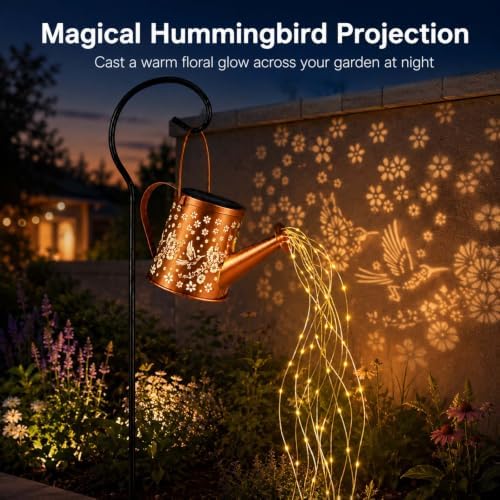 Solar Watering Can Lights Waterproof Hanging Decor Floral Hummingbird Yard - Image 6