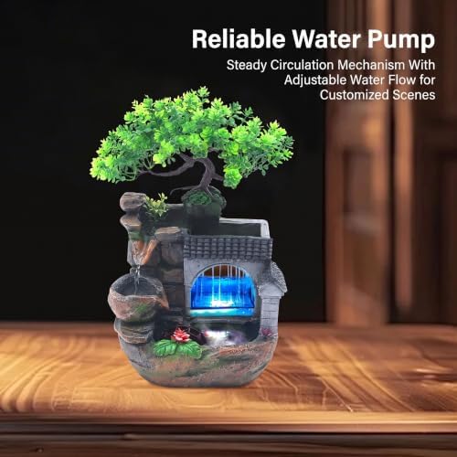 Tabletop Water Fountain, LED Rockery Waterfall Decor, 11.81 in Resin Accent - Image 7