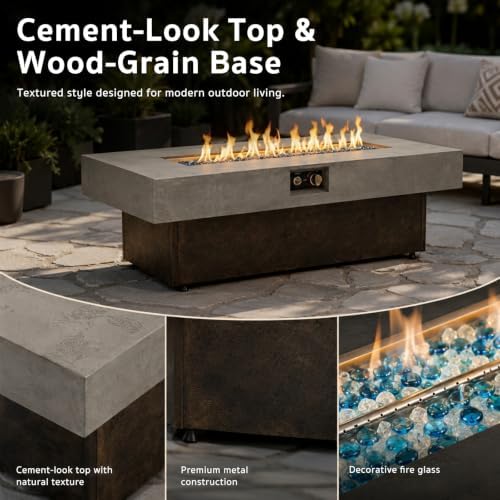 Gaspro 56 Inch Tabletop Propane Fire Pits, 50000 BTU Outdoor Firepit Table with Three Height Adjustable Levels, Stainless Steel Bowl & Burner, Cement-Imitation Texture for Patio Backyard Garden - Image 6
