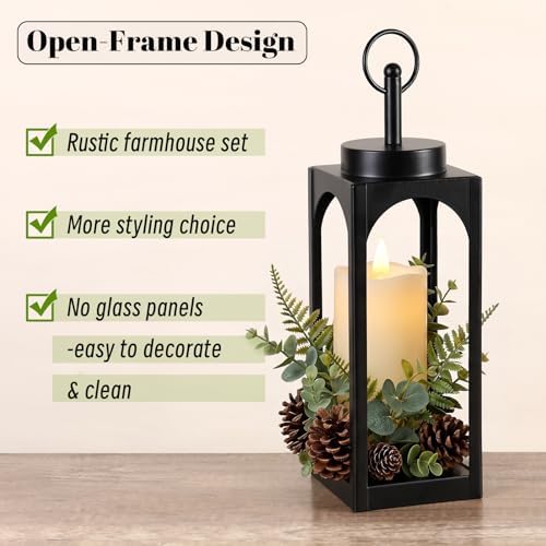 18" 13" Decorative Lanterns Set of 2, Black Outdoor Lanterns with Candles - Image 4