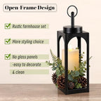 18" 13" Decorative Lanterns Set of 2, Black Outdoor Lanterns with Candles - Image 4