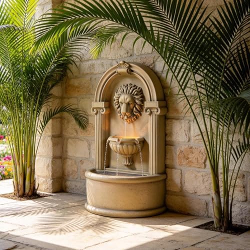Tolevoit Majestic Lion Head Outdoor Water Fountain, 2-Tier Faux Bronze Floor Baroque Style with LED Lightswith LED Lights, Waterfall Fountains Fit Outside, Garden, Patio - Image 2