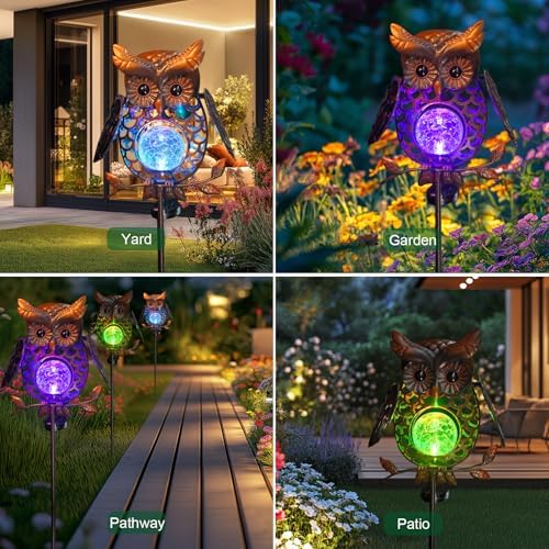 HONGLAND Solar Lights Outdoor Decor Waterproof, Solar Owl Garden Decorative Stake, Whimsical Gardening Gifts for Women Mom, Owl Outdoor Lights for Yard Patio Lawn Decor - Image 4