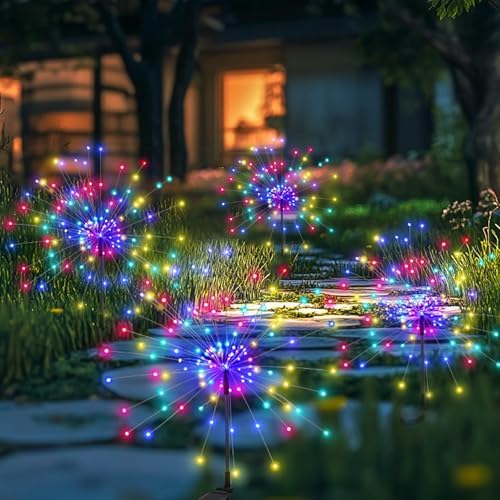 PEVOROS Solar Firework Fairy Garden Lights Outdoor, Colorful, 4 Pack by PEVOROS