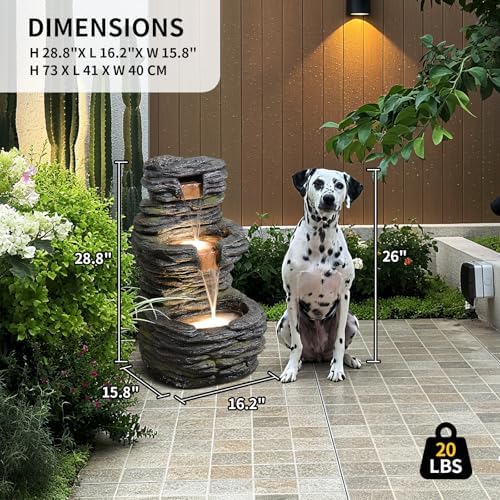 3 Tier Cascading Rock Water Fountain Outdoor Garden,28.74" H Natural Look Outdoor Fountains and Waterfalls with LED Lights for Patio, Deck, Porch, Backyard, Outside and Indoor Home Decor - Image 2