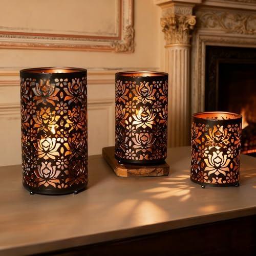 3PCS Candlestick Candle Barrels Moroccan Style Retro Lanterns Projection Lights Hollowed-Out Decorations Home Ramadan Hanging Outdoor Indoor Courtyard Porch Festival Weddings by Unknown