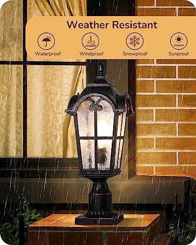 EDISHINE 21.9" Large Size Outdoor Post Light Dusk to Dawn Pier Mount Black - Image 6