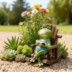 Flytime Frog Garden Decor, Frog in Rocking Chair, Whimsical Outdoor Statue - Image 3