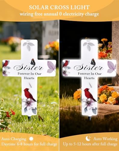 Solar Cross Light, Sister Grave Decorations for Cemetery Memorial - Image 2