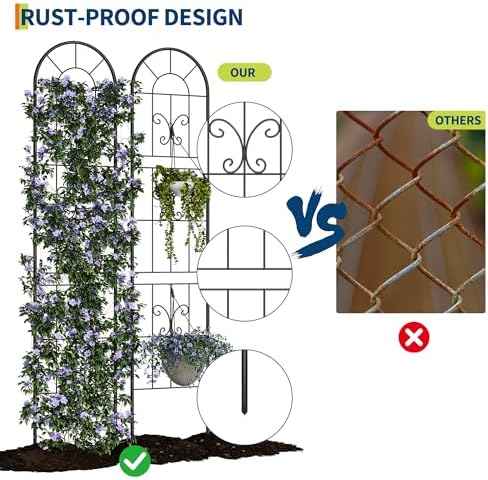 Garvee 55"x11" Garden Trellis Panel 2 Pack, Metal Climbing Plant Support with Black Finish, Decorative Narrow Trellis Fence for Roses, Vines, Flowers, Outdoor Garden & Patio Decor - Image 4