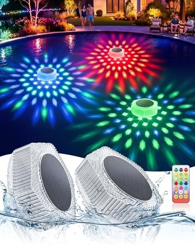 BUCASA Solar Floating Pool Lights with Remote, IP68 Waterproof, 4 Pack by Lightingupyoureveryday