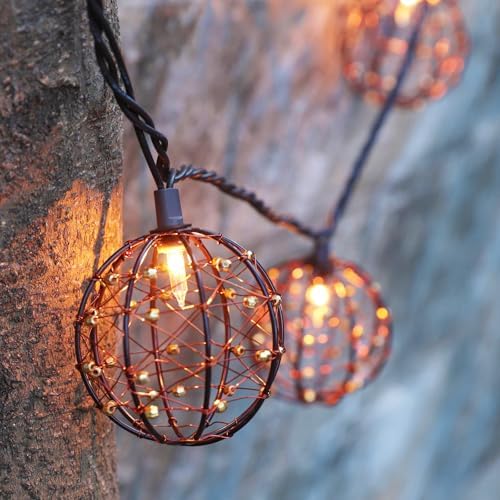 Outdoor Decorative Patio String Lights, Beaded Copper Wire Ball Style Lantern Lights, Connectable Weather-Resistant Indoor Outdoor Novelty Whimsical Light for Home Pergola Bedroom Porch Party Backyard - Image 2